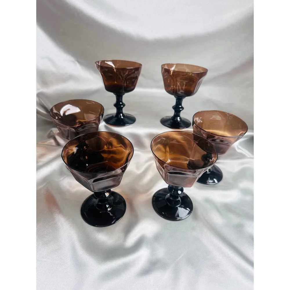 Lenox Antique Brown Champagne Tall Sherbet Glasses Set of 6 Black Stem Vintage